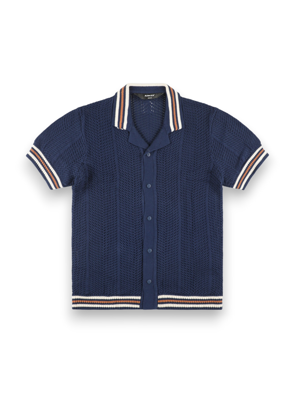 AINKER – 802 Navy Knit Button Shirt