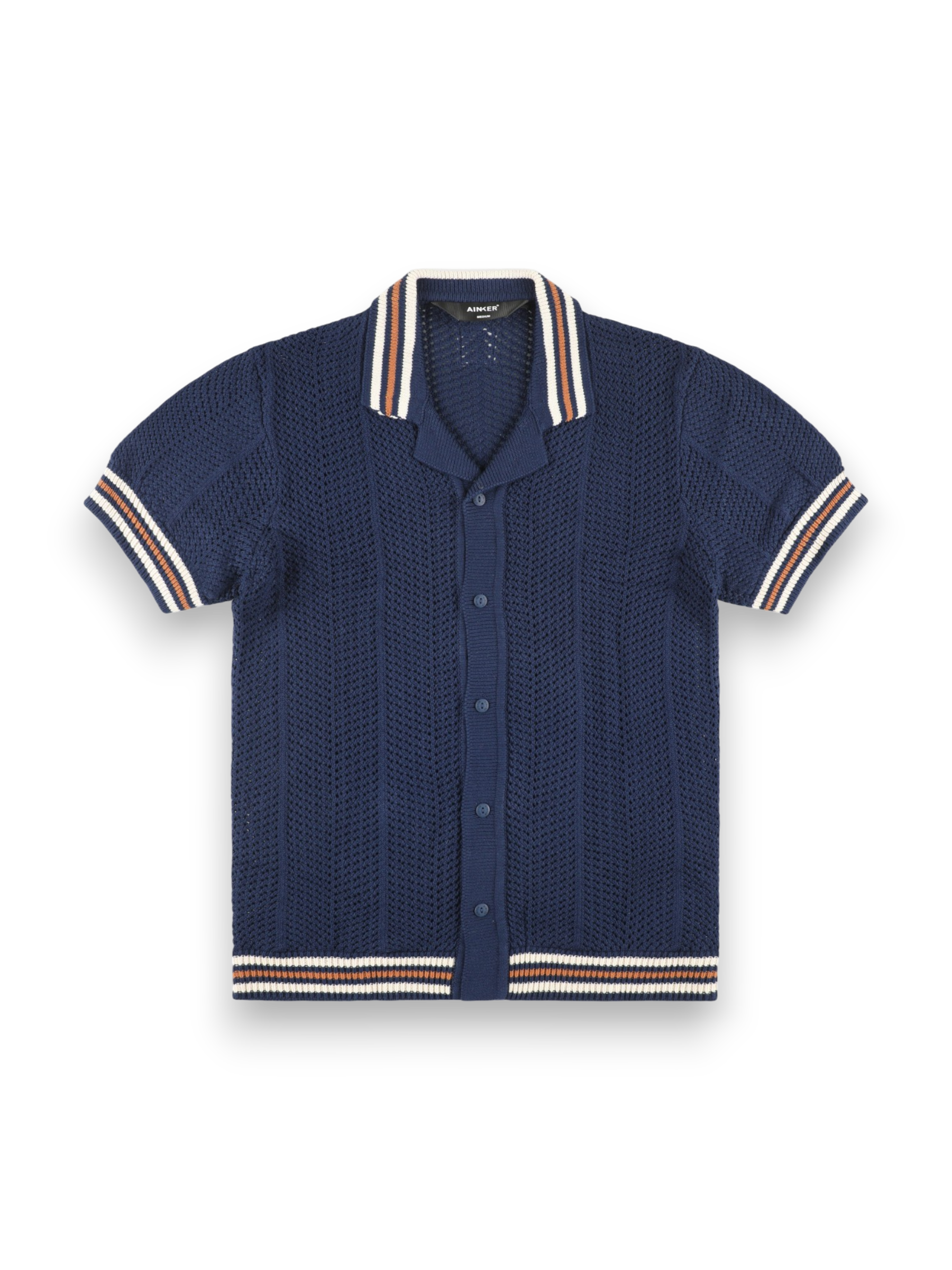 AINKER – 802 Navy Knit Button Shirt