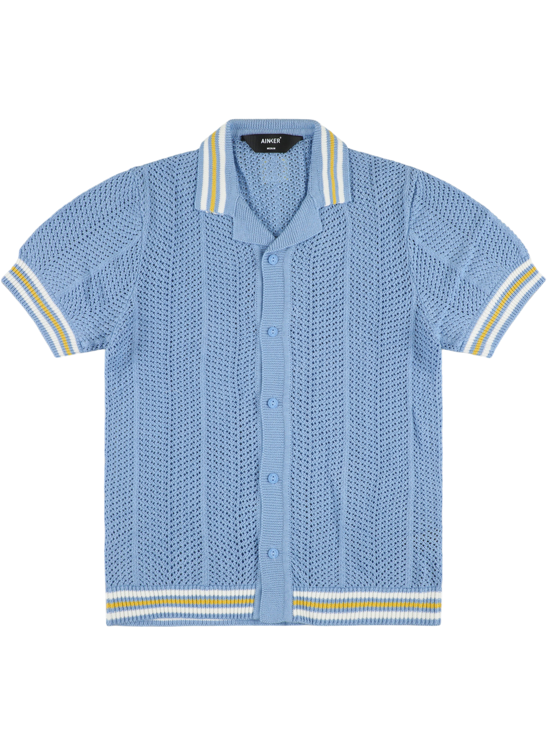 AINKER 802 Blue Knit Button Shirt