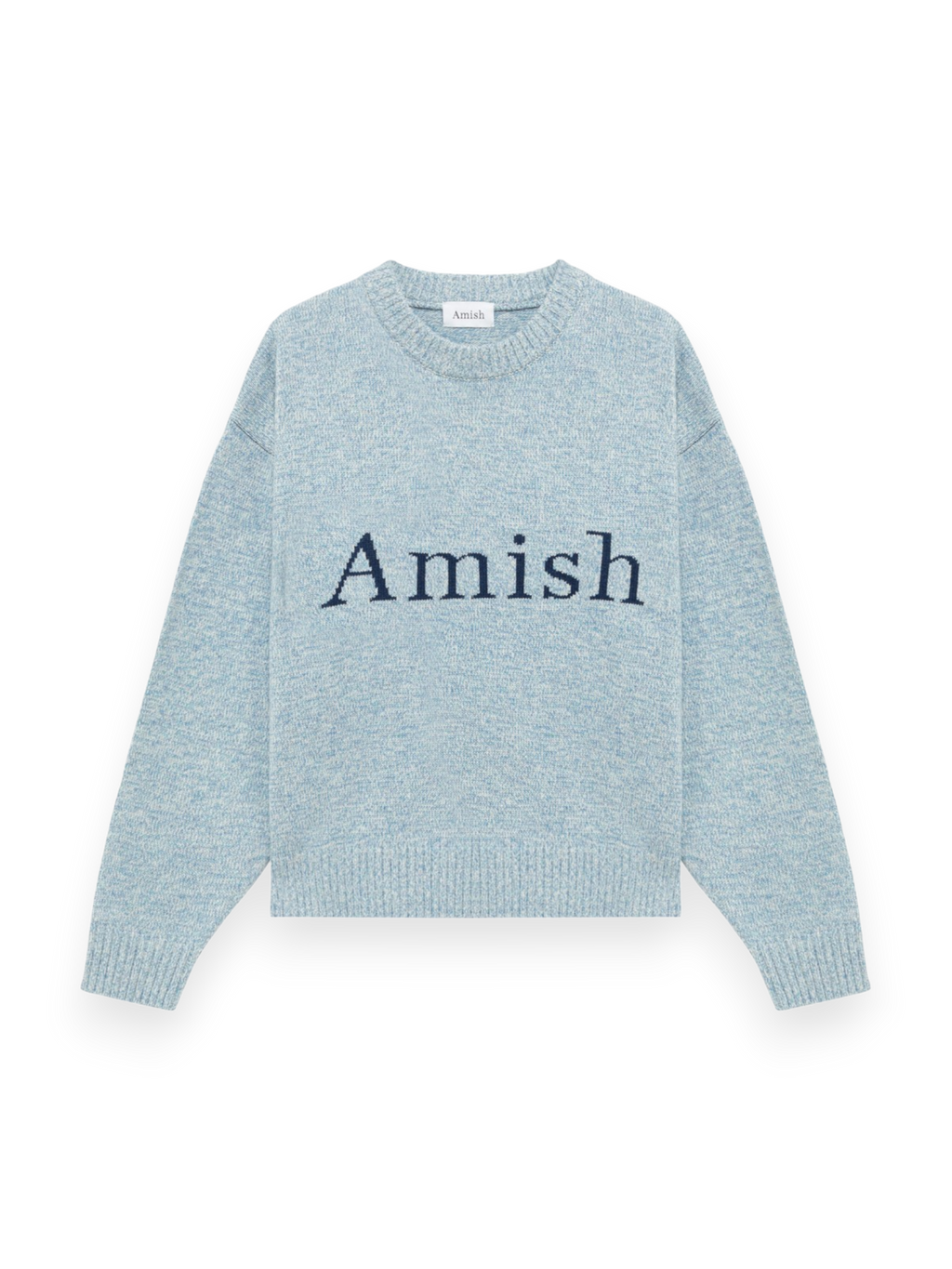 Amish Crew Neck Sweater With Logo Dust Blue