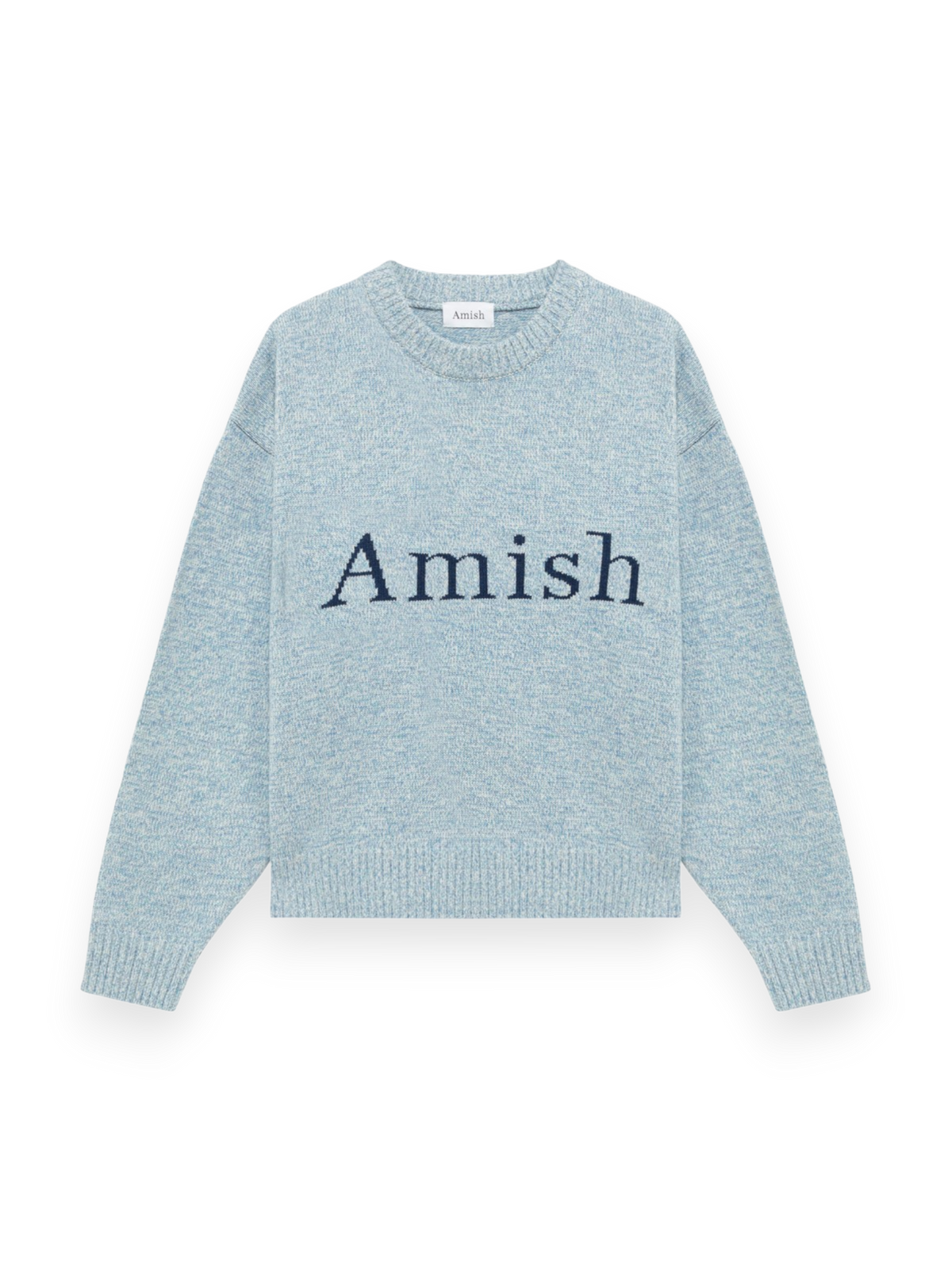 Amish Crew Neck Sweater With Logo Dust Blue