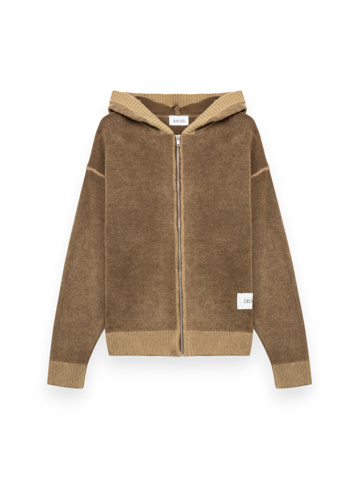 Amish Hood zip Unisex Wool Printed Taupe/Dark Brown
