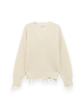 Amish V-Neck Distressed Jumper Ecrù