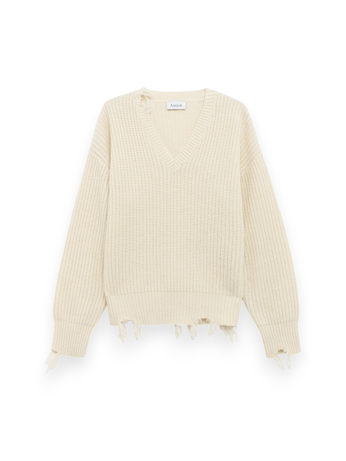 Amish V-Neck Distressed Jumper Ecrù