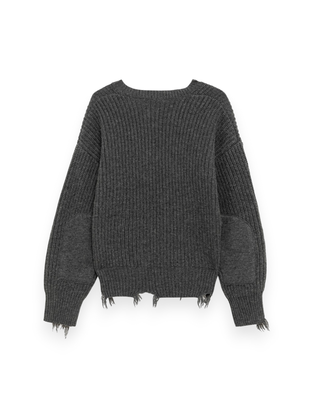 Amish V-Neck Distressed Jumper Grey