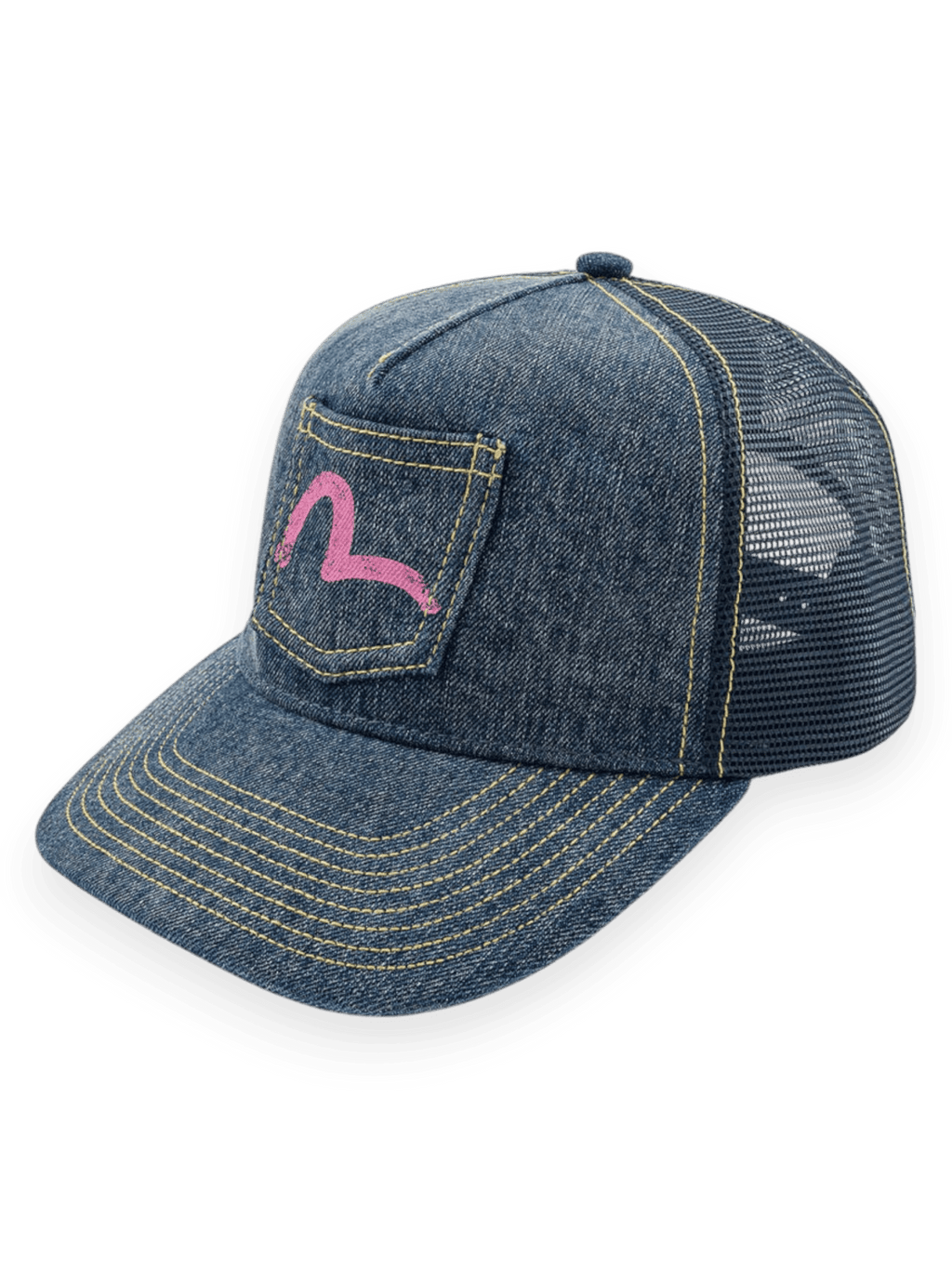 Evisu Seagull Pocket Denim Mesh Trucker Cap Navy