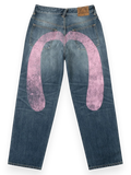 Evisu Pink Daicock Ripped Jeans